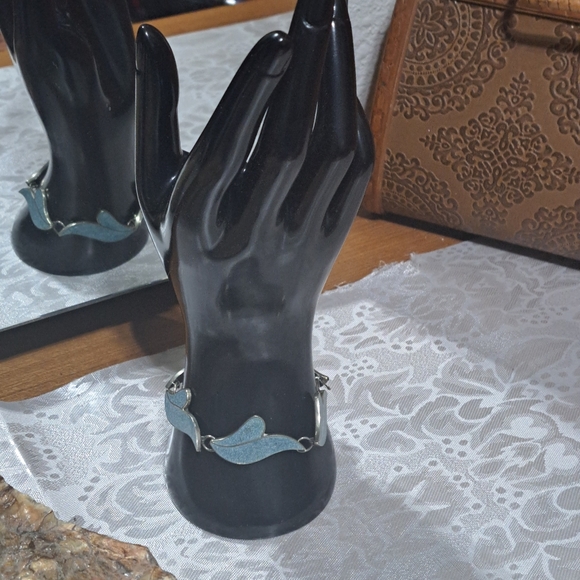 Vintage Taxco ER Sterling Crushed Denim Lapis Panel Link Bracelet 7.75" - Picture 8 of 13